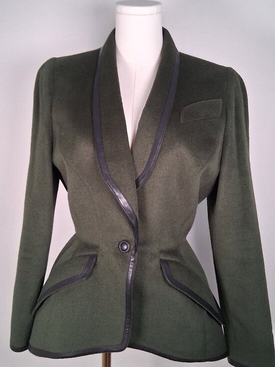 Thierry Mugler Jackets & Blazers - Archival Thierry Mugler Wasp Waist Wool & Leather Trim Jacket size 40 - US 8/10